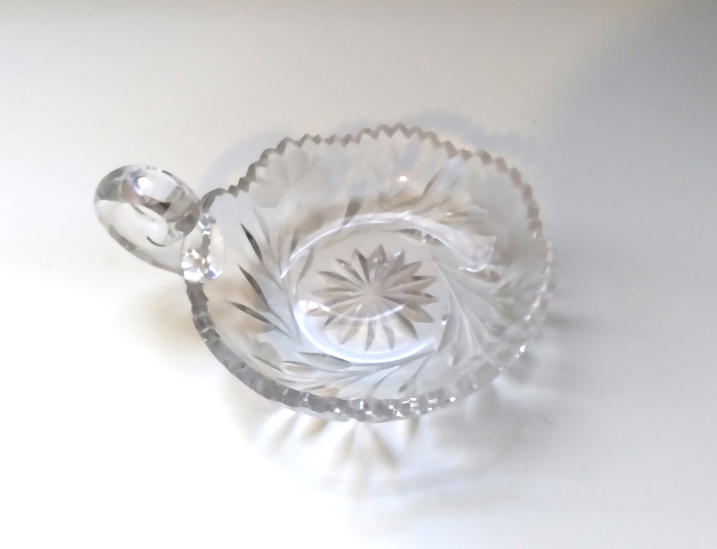 Vintage Crystal Handled Nappy 6" Brilliant Cut Glass Candy Dish with Handle