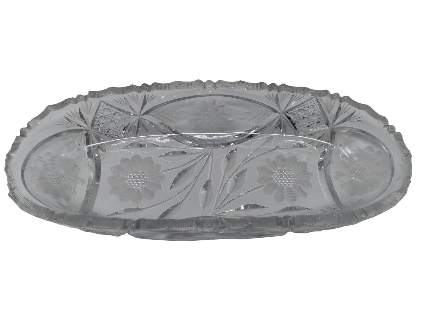 VINTAGE BRILLIANT CUT GLASS CRYSTAL TRAY CELERY DISH BOWL