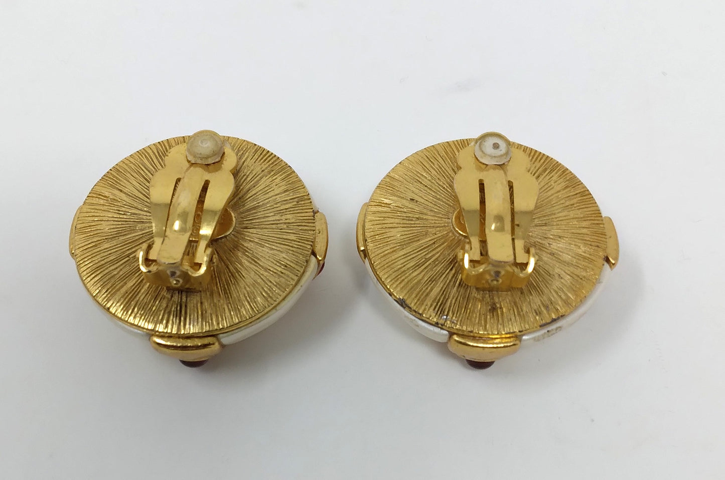 Vintage Carolee Round Roman coin back Caged Mabe Faux Pearls and Colorful Cabochon Stones Clip-on Earrings