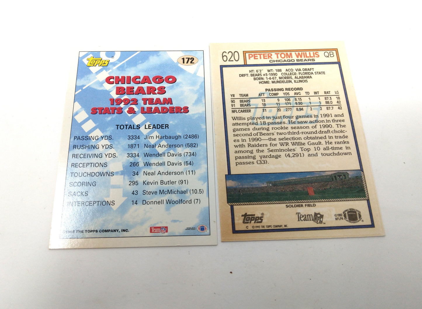 1990S CHICAGO BEARS NFL TOPPS FOOTBALL CARDS COLLECTION (2)