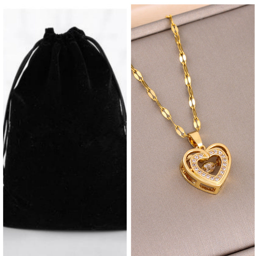 Titanium Steel Pendant Double-layer Love Necklace with Rhinestones Fashion Jewelry Woman
