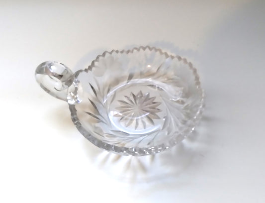 Vintage Crystal Handled Nappy 6" Brilliant Cut Glass Candy Dish with Handle