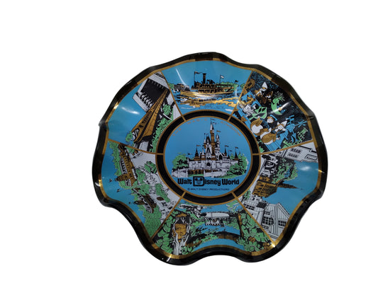 Vintage 1970’s Walt Disney World of Magic Kingdom Glass Bowl Trinket Tray Ruffled