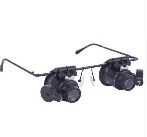 Jeweler Glasses 20x Magnifying Eye Magnifier Glasses Loupe Lens Watch Repair LED Light Eyes Wearing Style
