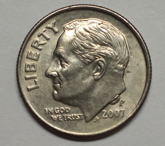 2007 Roosevelt Dime Huge Die Chip Neck Error