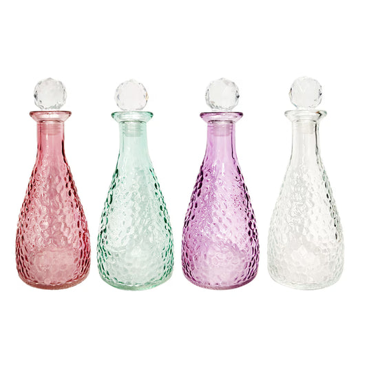 Set 4 Vases Pink Purple Green and Clear